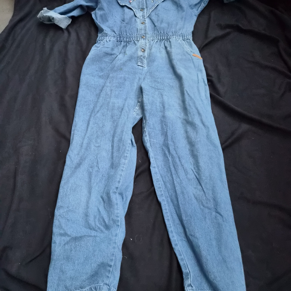 Vintage 1980s Jean Jumpsuit Dreams Playsuit Southweatern Embellished Jumper XL